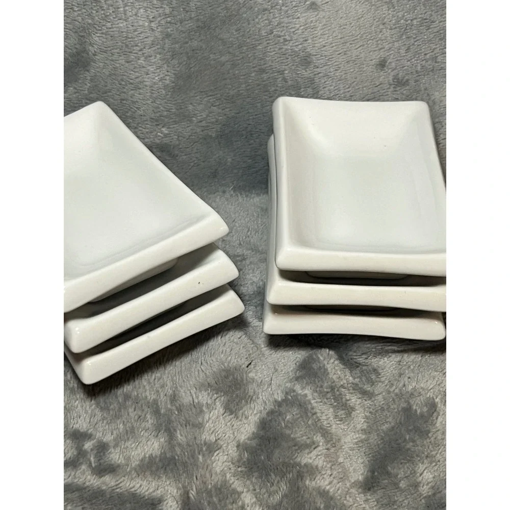 Pier 1 White Ceramic Square Appetizer Plates‎ Set 6 Modern Minimalist 4in